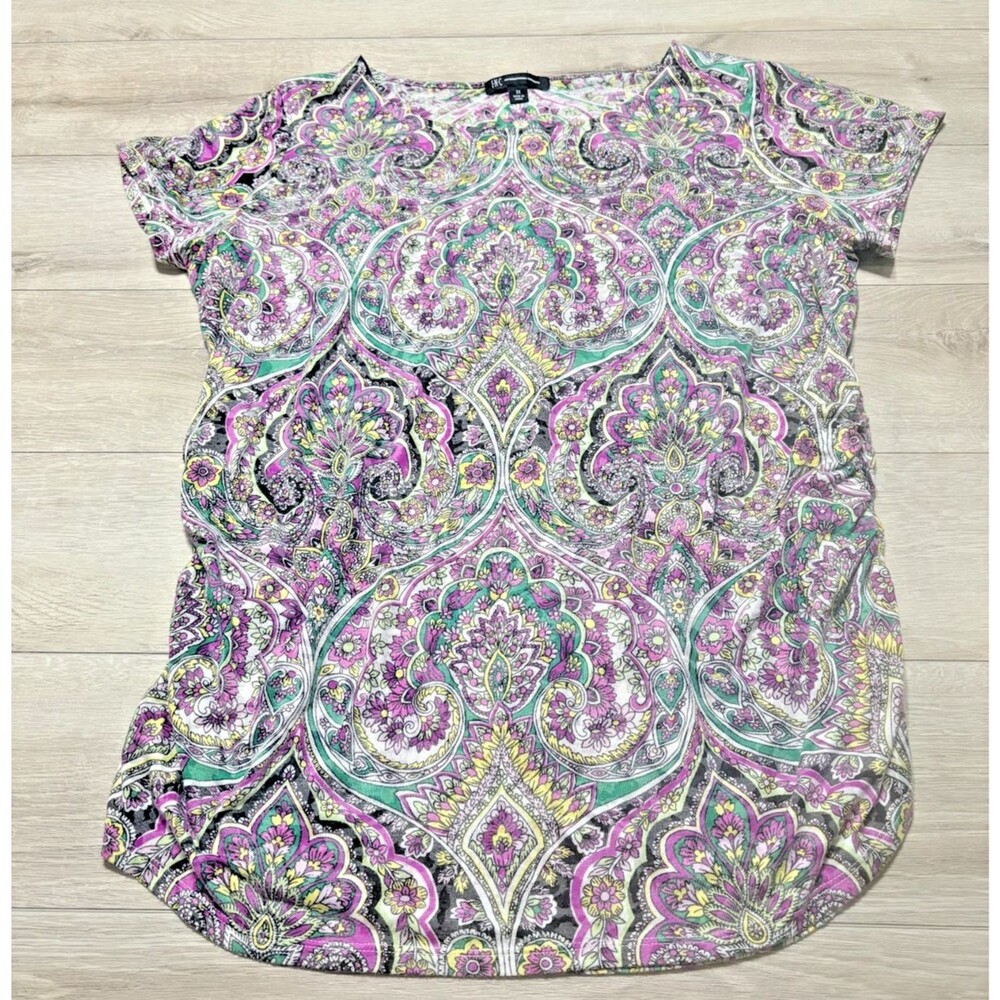 INC International Concepts Paisley Floral Ruched Gauzy SS Tunic Plus Size 2X